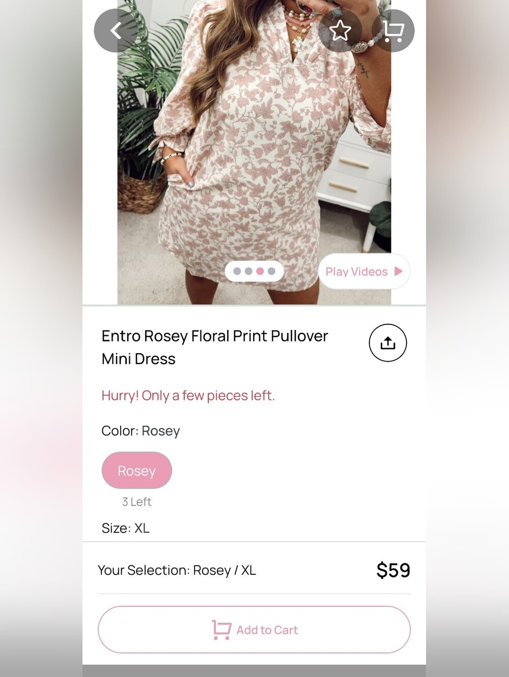 Entro Rosey Floral Print Puff Sleeve Mini Dress | XL NWOT